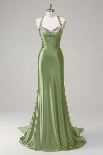 Vintage Satin Beaded Evening Gown Sheath Sweetheart Party Dress Long Formal Dress TP4977