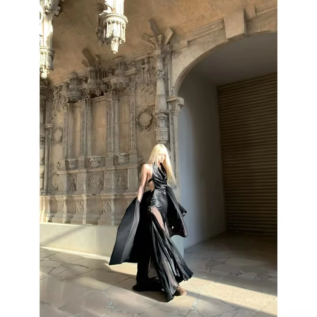 New French Bllack Sexy Elegant Halter Dress TP2878