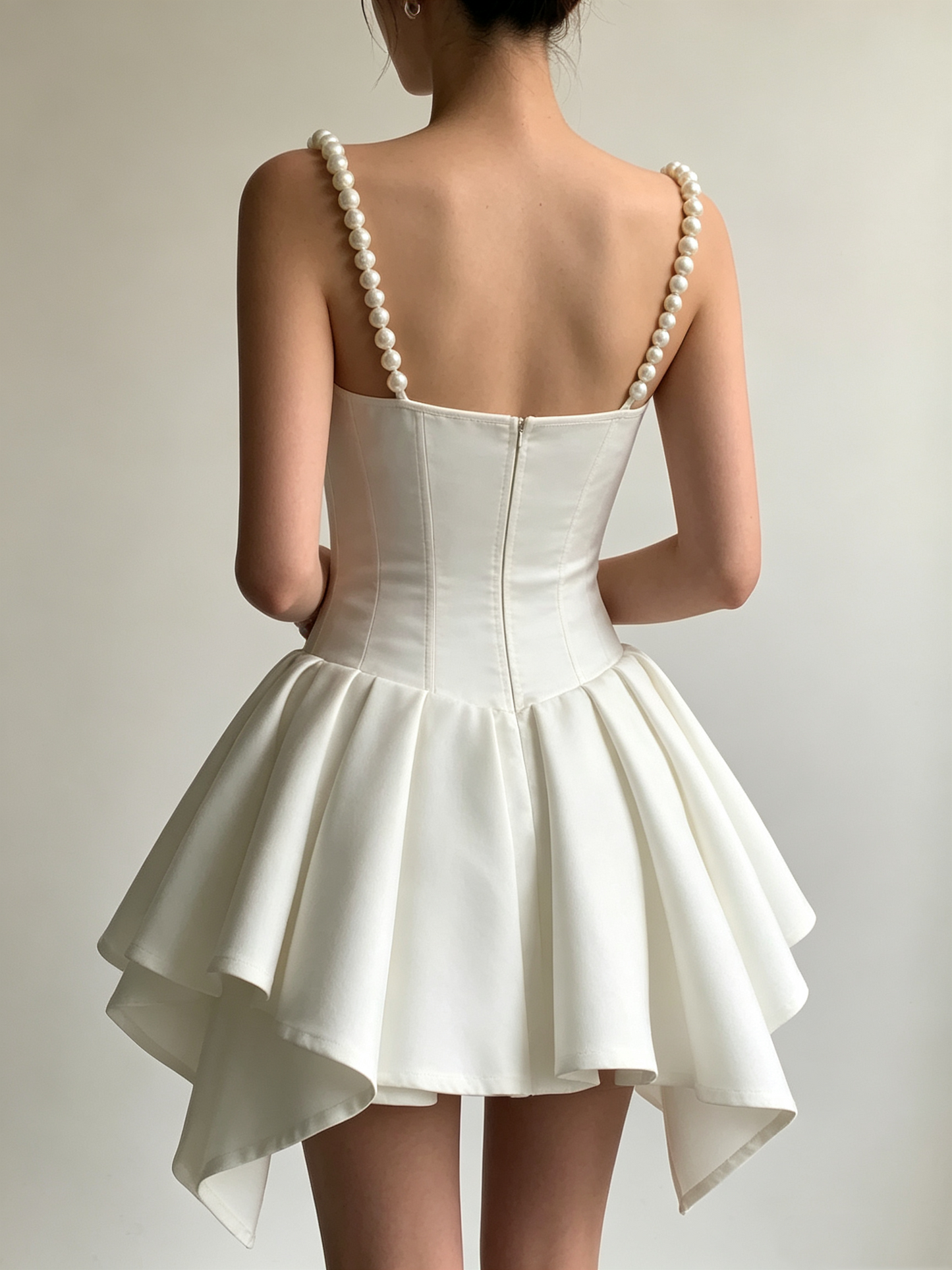 Vintage White Pearl Strap Square Neck Irregular Hem Ruffle A-Line Homecoming Dress TP5940