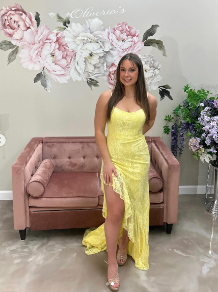 Cute Mermaid Yellow Spaghetti Strap Tulle Long Ball Gown TP1852