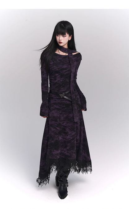 New Gothic Style Fashion Bell Sleeve Design Sense Long-sleeved Split Dress TP2932