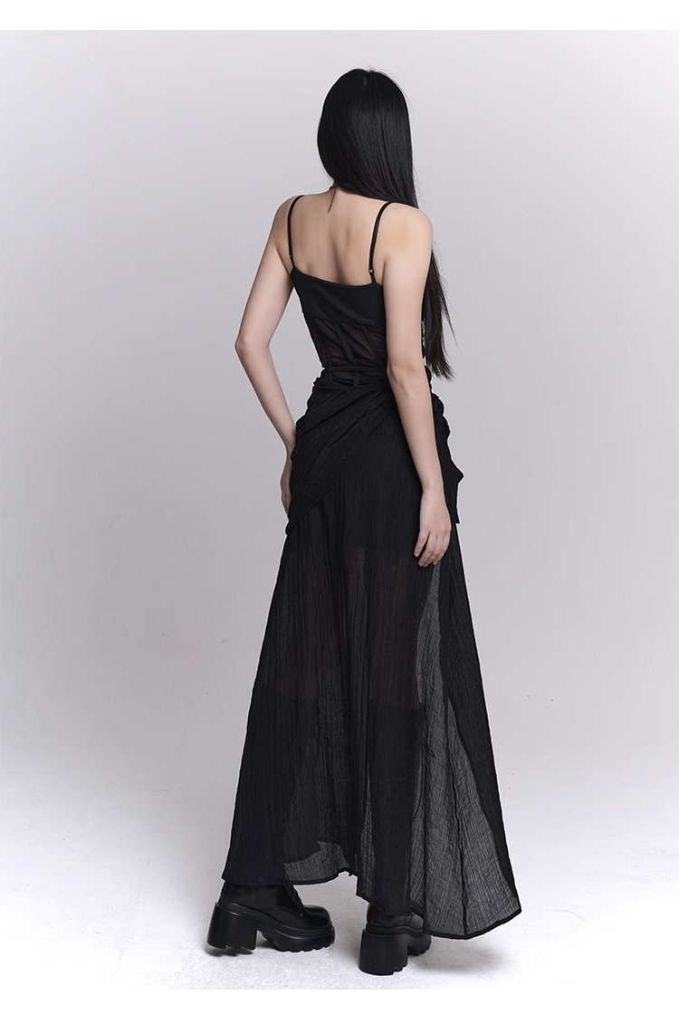 New Fashion Black Chiffon Spaghetti Strap Prom Dress Evening Dress TP2905