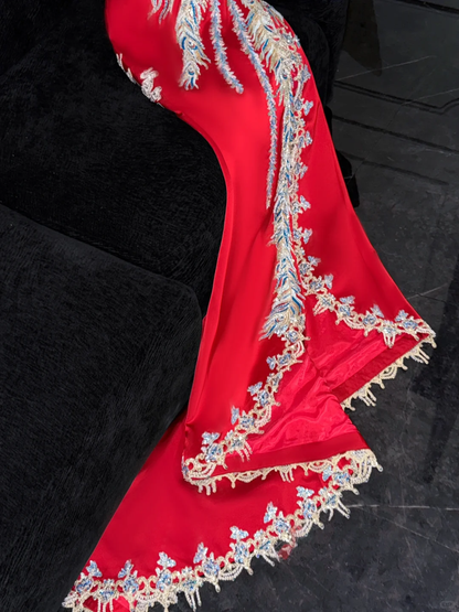 Gorgeous Shiny Red Beaded Sequined Embroidery Design Mermaid Prom Dress Evening Dress TP4215