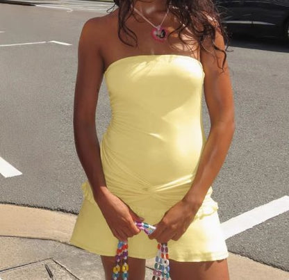 Vintage Yellow Strapless Bodycon Homecoming Dress TP5885