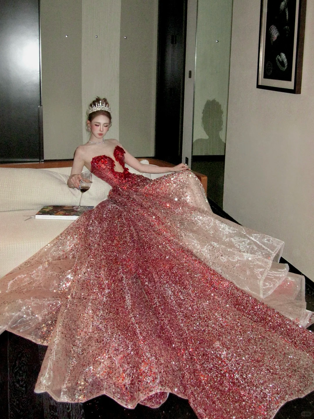 Vintage Gradient Red Sweetheart Strapless Mermaid Design Sexy Prom Dress Evening Dress TP4230