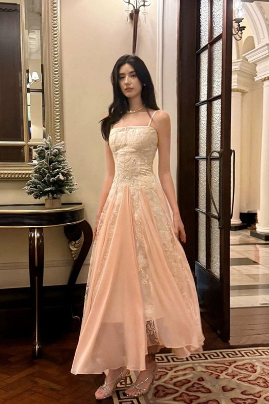 Vintage Lace A-Line Formal Prom Dress Sheer Chiffon Evening Gown TP5805