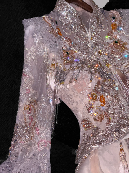 Gorgeous Sparkling Pink Beaded Sequin A-Line Romantic Chiffon Evening Dress Prom Dresses TP4156