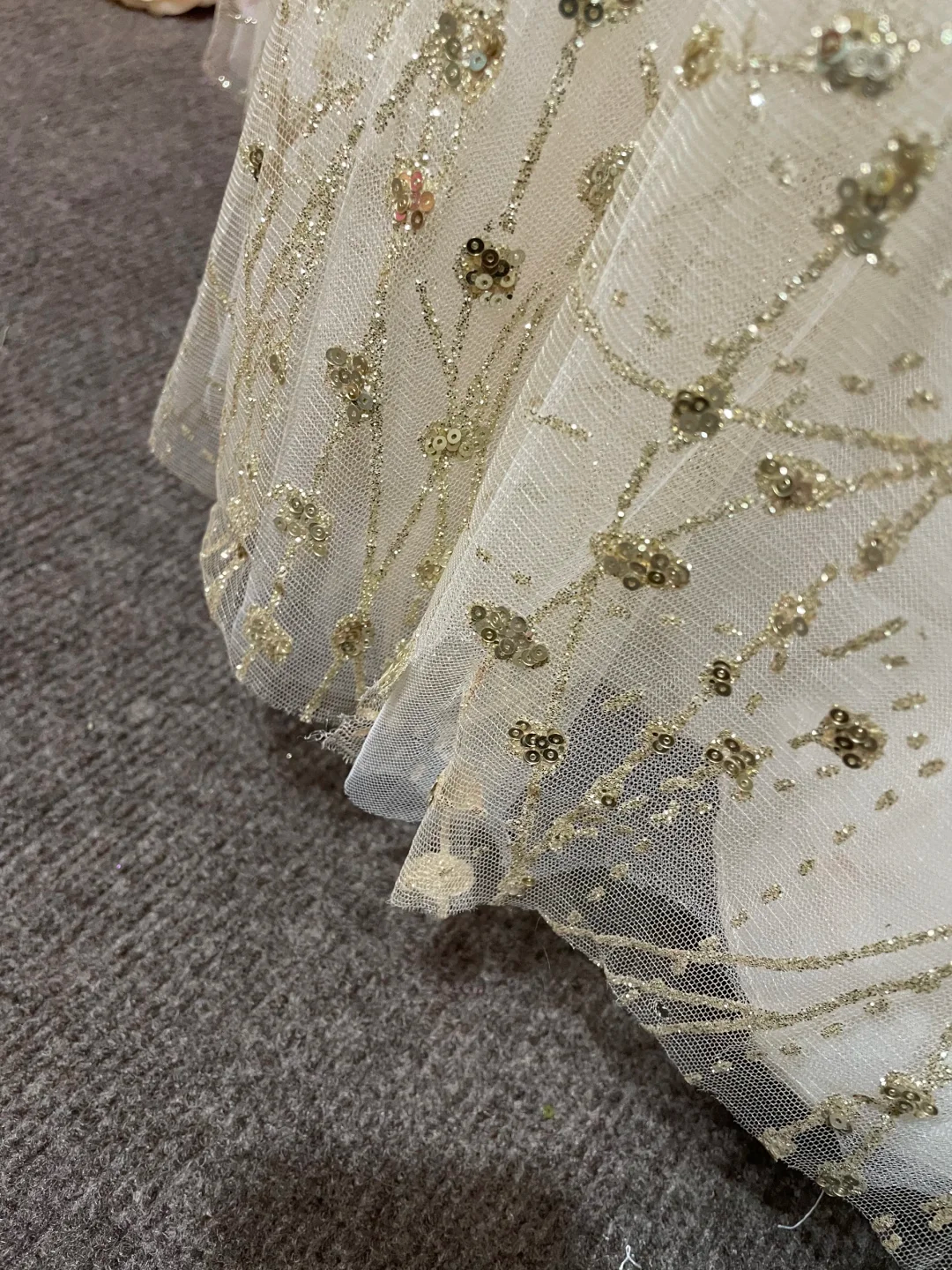 Glamorous Champagne Gold Sequin Off-Shoulder Beaded Tiered Tulle Sweet 15 Quinceanera Ball Gown TP5459