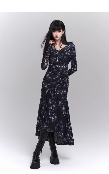 New Fashion Design Floral Pattern Women Long-sleeved Dress TP2946