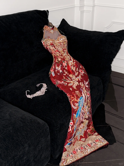 Gorgeous Sparkling Beaded Sequin Mermaid Design Exquisite Embroidery Evening Dress Prom Dresses TP4163