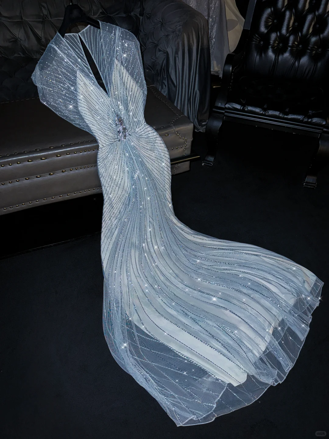 Glamorous Pale Blue Sequin Mermaid V-Neck Beaded Tulle Evening Gown TP5392