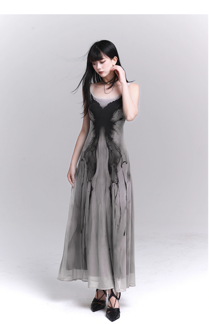 Women Fashion Design Sense Seaside Party Grey Spaghetti Strap Dress TP2918