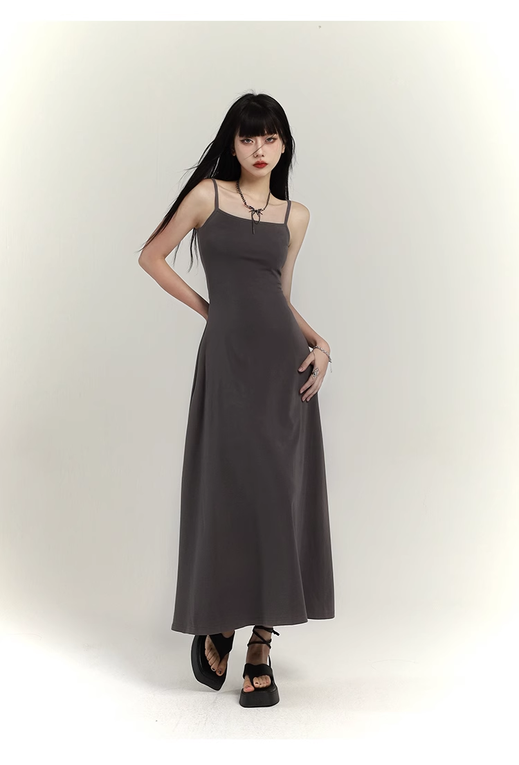 Simple Design Sense Fashion Solid Color Spaghetti Strap Dress TP2927