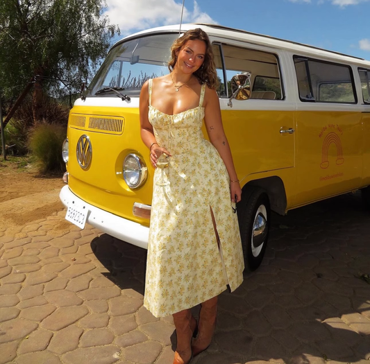 Simple Floral Spaghetti Strap Design A-line Split Women Dress TP3874