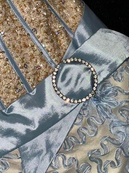 Glamorous Pale Blue & Ivory Sparkle Beaded Embroidery Sweetheart Strapless Mermaid Evening Gown TP5376