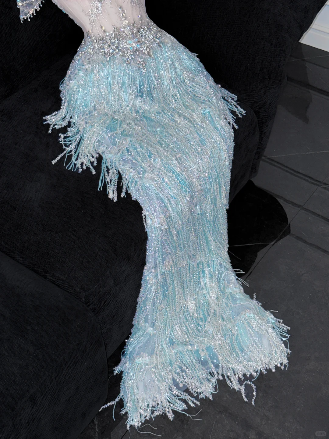 Shiny Light Blue Beaded Sequined Design Mermaid Prom Dress Evening Dress TP4218