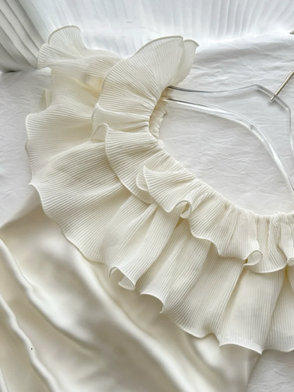 Vintage Ivory Strapless Prom Dress Sheath Ruffled Evening Gown Chiffon Party Dress Long Formal Dress TP4892