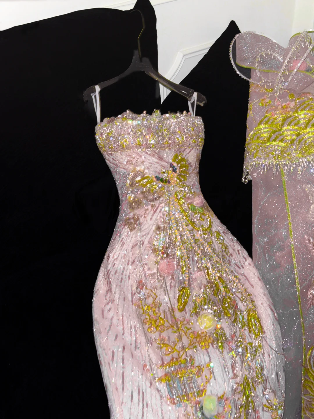 Gorgeous Sparkling Pink Beaded Applique Mermaid Design Exquisite Embroidery Evening Dress Prom Dresses TP4167