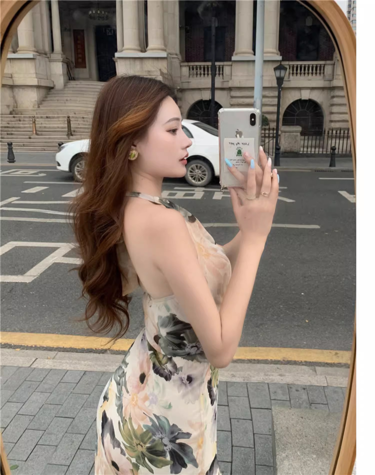 Stylish Elegant V-neck Floral Design Slim Halter Dress TP3005