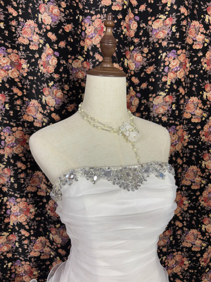 Shiny White Beaded Strapless A-Line Short Tiered Party Dress Homecoming Dress TP4392