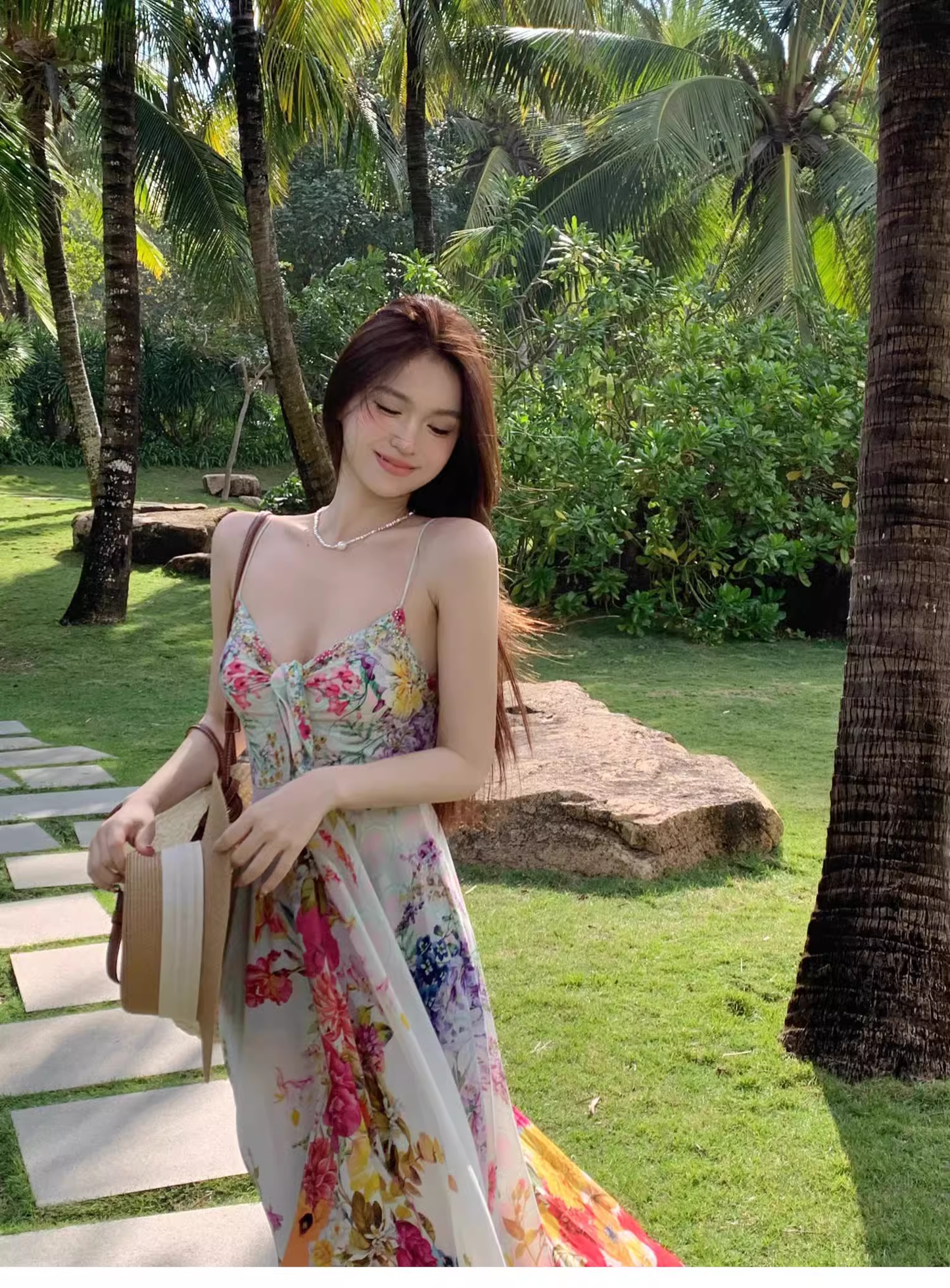 New Stylish Floral Design Beach Holiday Spaghetti Strap  Dress TP3011