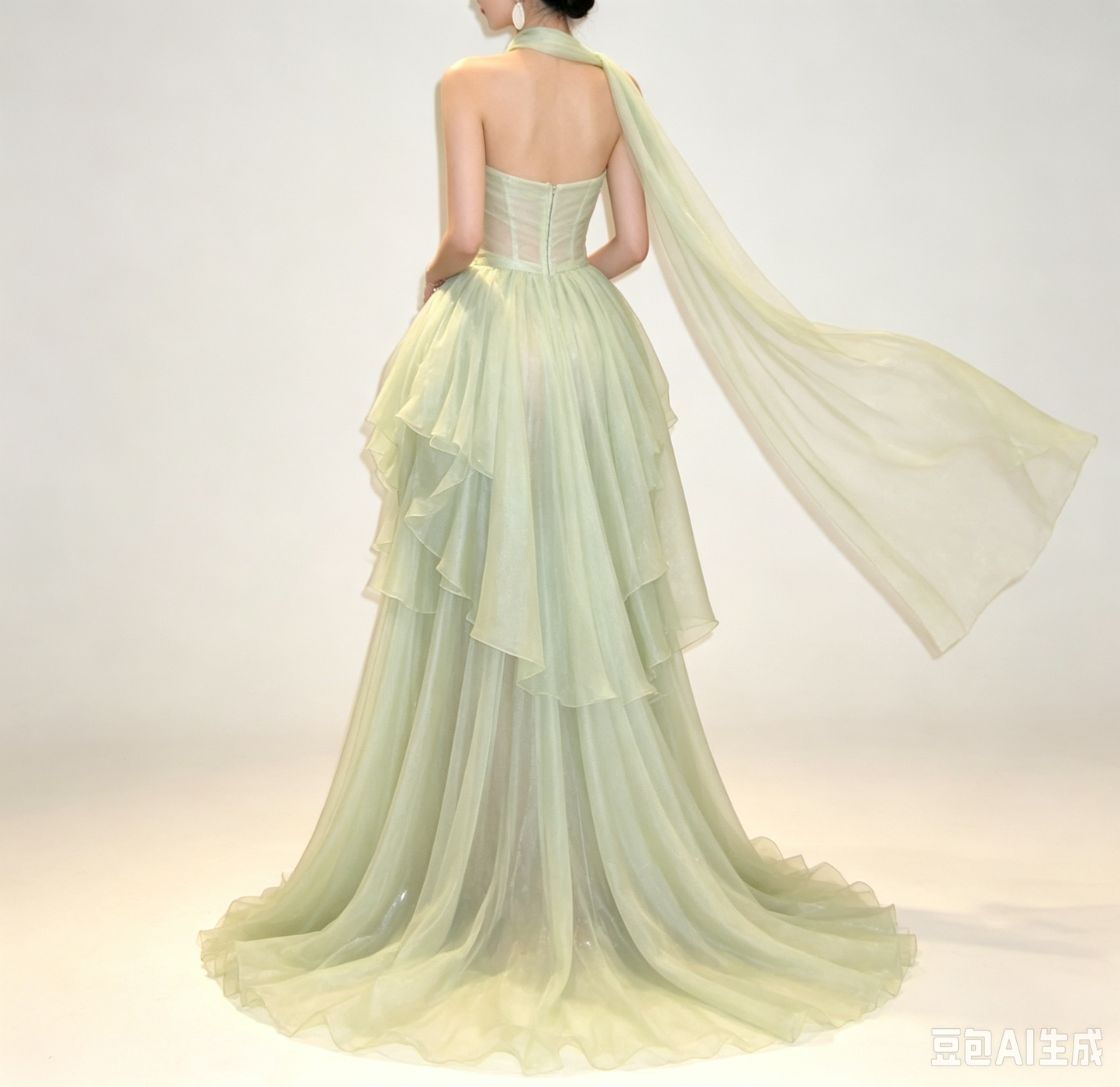Vintage Light Green Strapless A-Line Tulle Evening Gown TP6076
