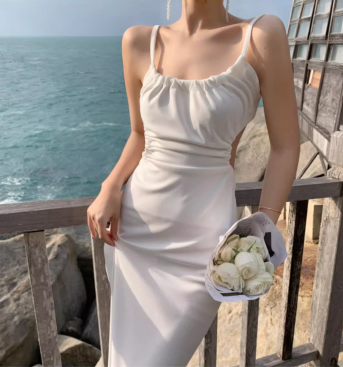 New Stylish White Sleeveless Backless Beach Spaghetti Strap Dress TP2971