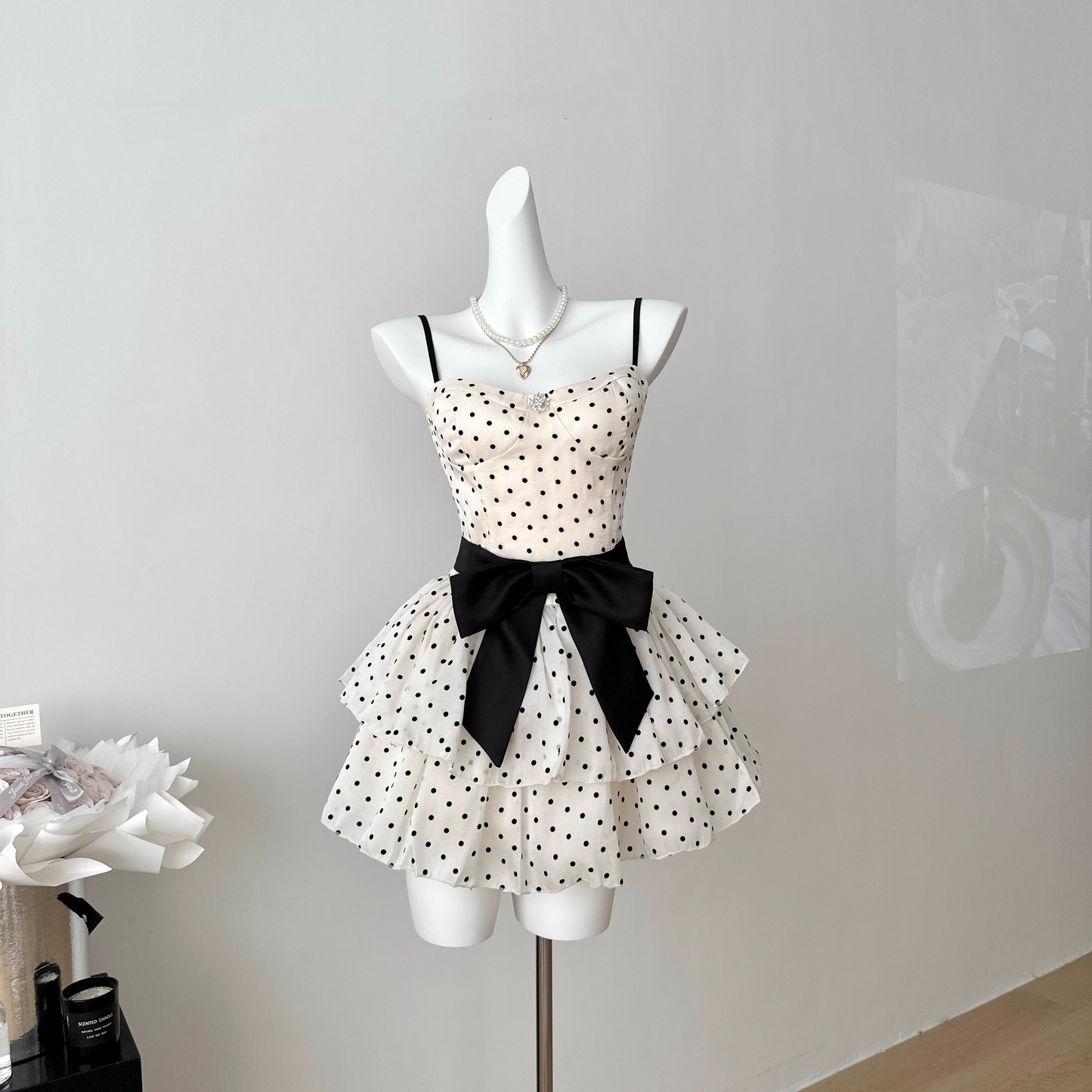 New Fashion Polka Dot Design A-line Sleeveless Spaghetti Strap Dress TP3307