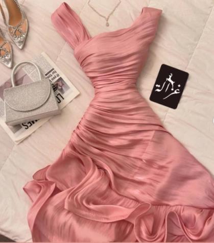 Pink Asymmetric Ruched Mermaid Evening Dress – Satin Ruffled Formal Gown TP5072