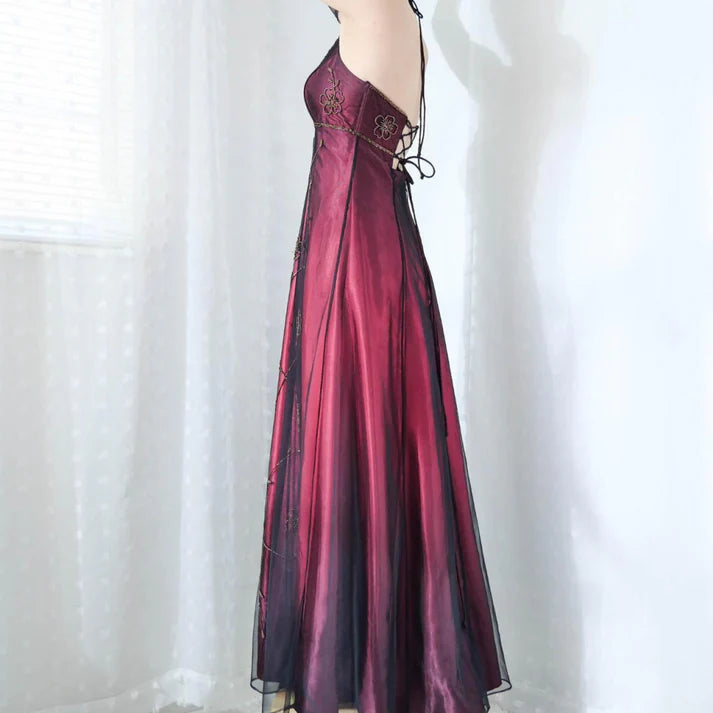 Vintage Fuchsia Chiffon Halter-neck A-Line Prom Dress Party Dress Evening Dress TP4550