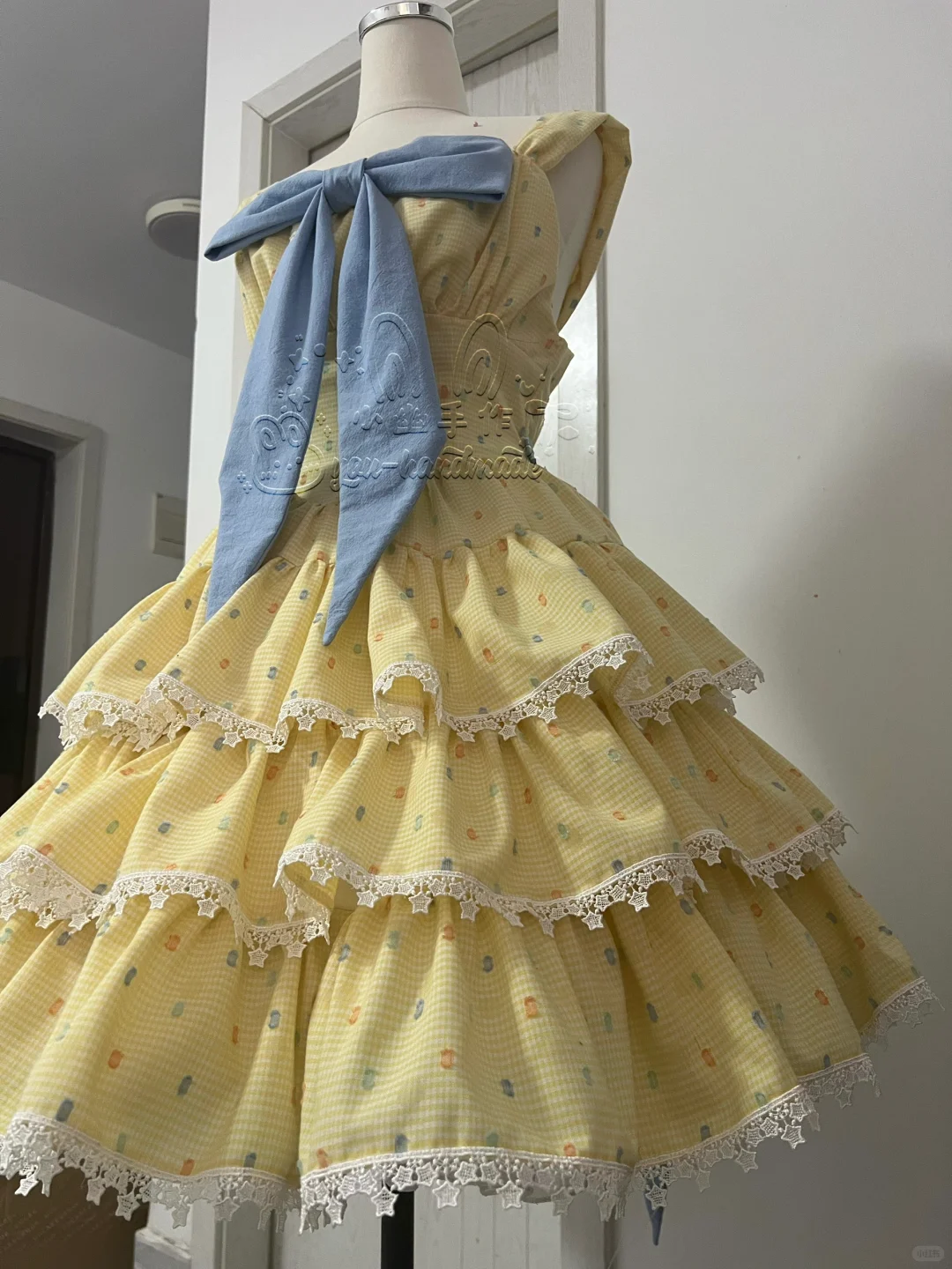 Cute Yellow Floral Lace Hem Design Tiered Party Dress Homecoming Dress TP4241