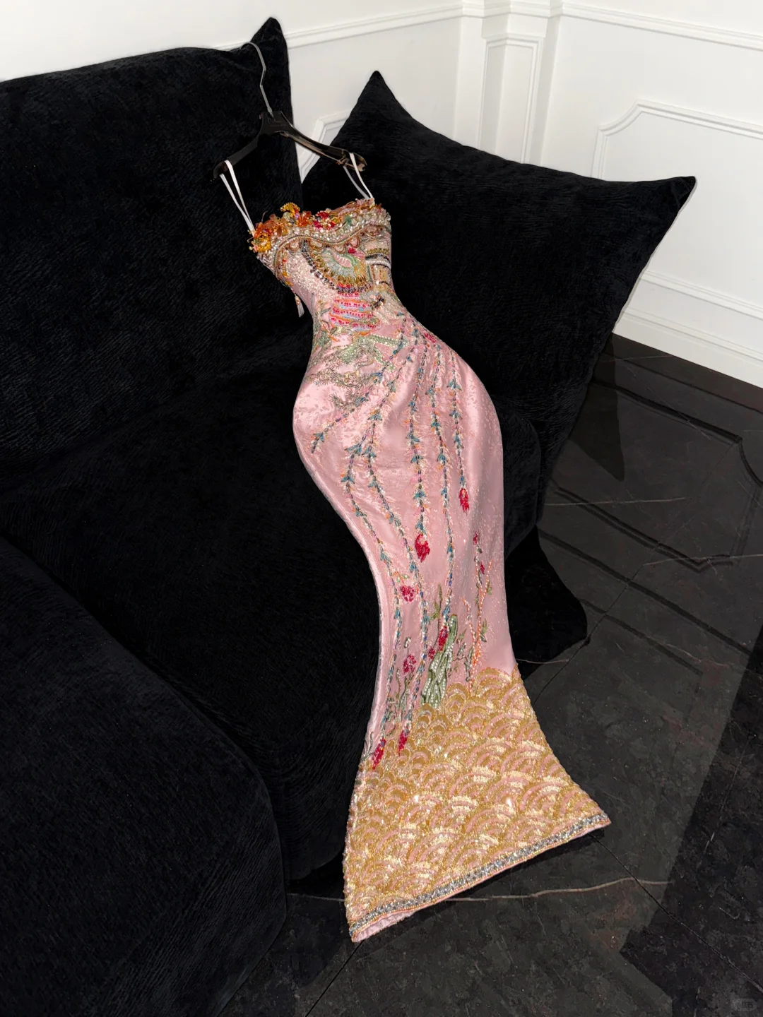 Sparkling Pink Beaded Sequined Design Elegant Mermaid Prom Dress Evening Dress TP4213