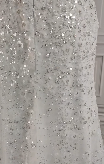 Gorgeous White Glittering Sequin Beaded Sweetheart A-Line Long Prom Dress Party Dress Evening Dress TP4484