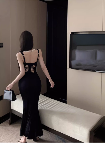 New Back Butterfly Cutout Design Slim Mermaid Spaghetti Strap Dress TP2992