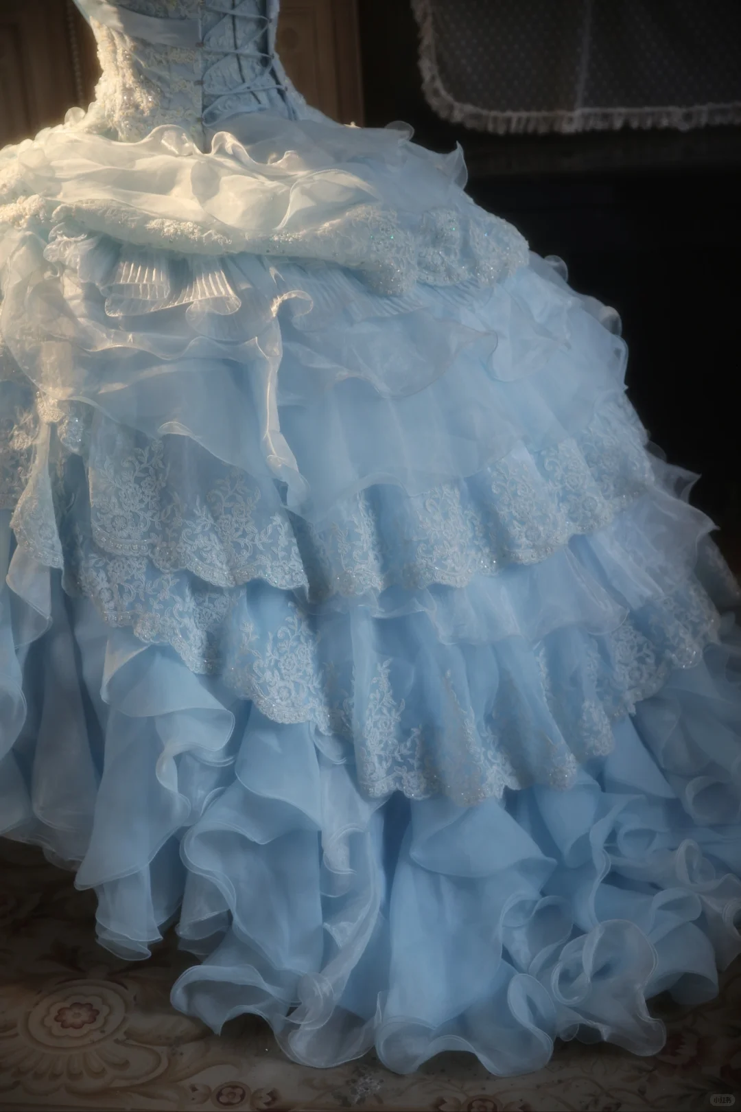 Gorgeous Light Blue Strapless Ruffled Lace Sequin Sweet 15 Quinceanera Ball Gown TP5517
