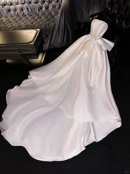 Glamorous Ivory Strapless Satin Oversized Bow A-Line Wedding Dress TP5421