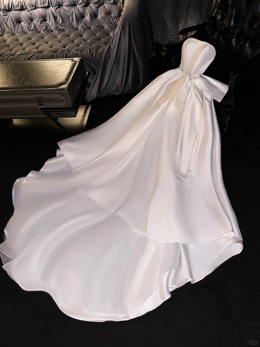 Glamorous Ivory Strapless Satin Oversized Bow A-Line Wedding Dress TP5421