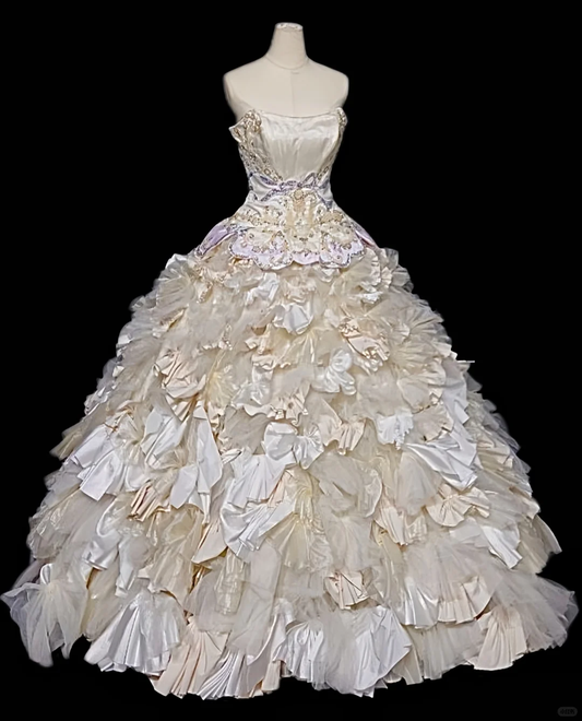 Glamorous Champagne Strapless Ruffled Beaded Floral Sweet 15 Quinceanera Ball Gown TP5493