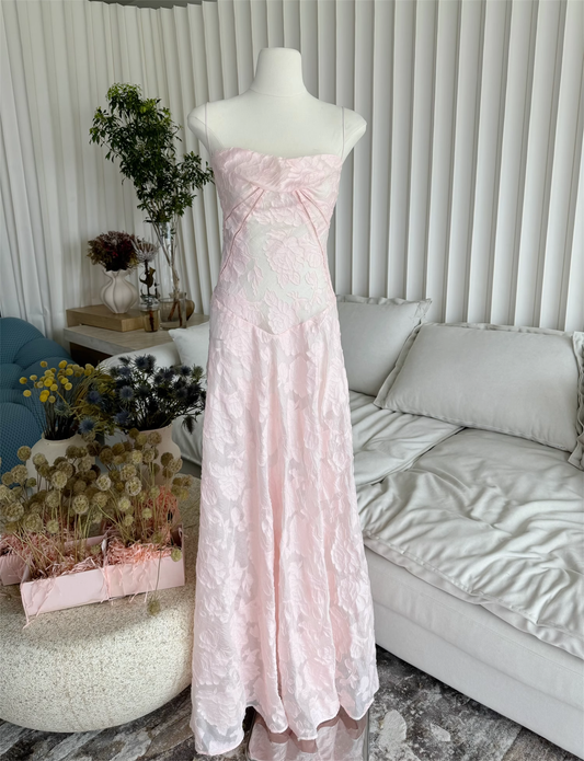 Sweet Pink Appliques Spaghetti Strap Design A-line Women Dress TP3870