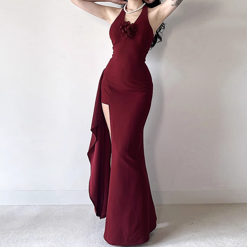 New Sexy Red Halter Dress Elegant Party Evening Dress TP2866