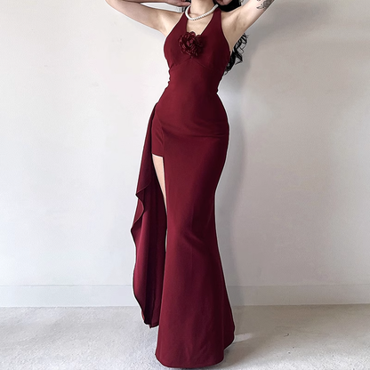 New Sexy Red Halter Dress Elegant Party Evening Dress TP2866