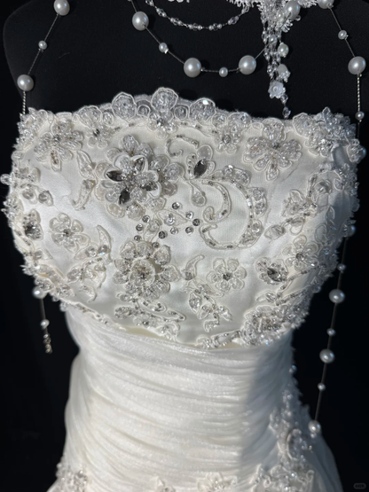 Elegant Ivory Applique Beaded Evening Gown A-Line Strapless Party Dress Floor Length Formal Dress TP4896