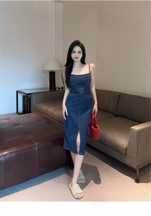 Fashion Sexy Design Slim Denim Spaghetti Strap Dress TP2994