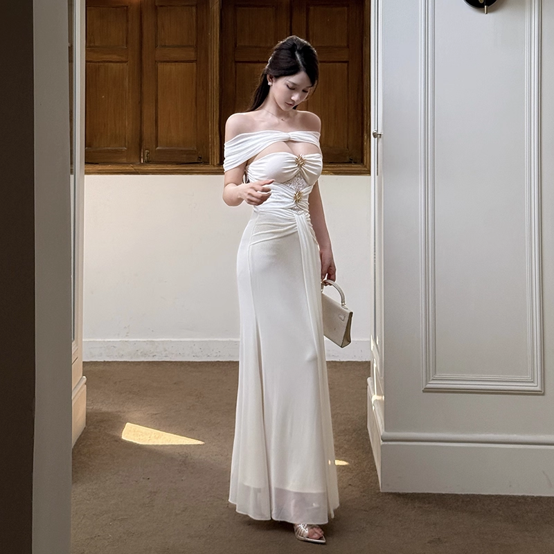 Gorgeous Ivory Off-the-shoulder Sweetheart Applique Beaded Mermaid Long Prom Dress Evening Dress TP4356
