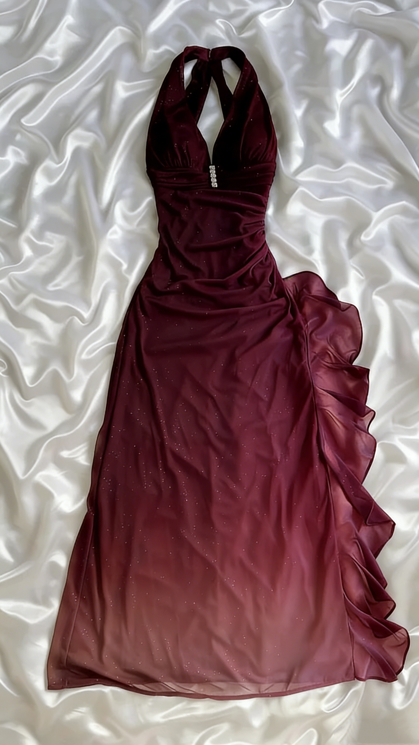 Vintage Gradient Exquisite Beaded Halter-neck Sheath Prom Dress Evening Dress TP4344