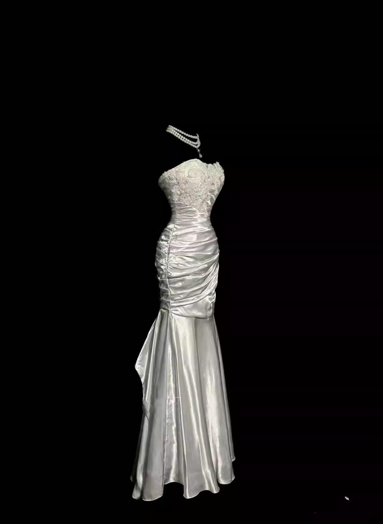 Vintage Applique Satin Sheath Evening Gown Strapless Sweetheart Prom Dress TP5152