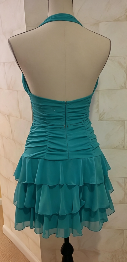 Romantic Turquoise Halter-Neck Tiered Ruffle A-Line Homecoming Dress TP5952