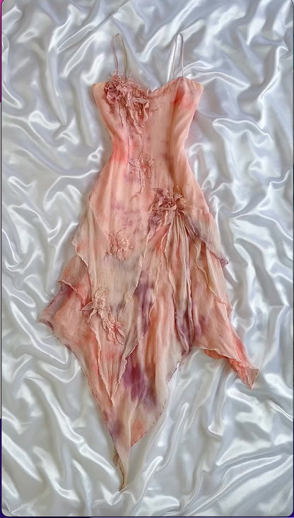 Vintage Pink Applique Chiffon Spaghetti Strap Homecoming Dress Party Dress Cocktail Dress TP4692