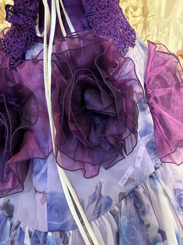 Gorgeous Lilac Floral Spaghetti Strap Chiffon Sweet 16 Quinceanera A-Line Evening Dress Ball Gown TP4284