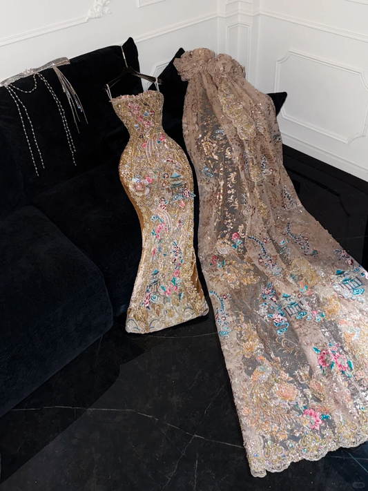 Gorgeous Shiny Beaded Exquisite Embroidery Mermaid Long Evening Dress Prom Dresses TP4185